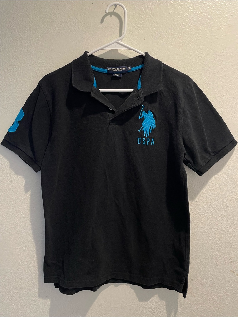 US Polo Assn Boys XL Black Polo Shirt Big Pony Turquoise Teal